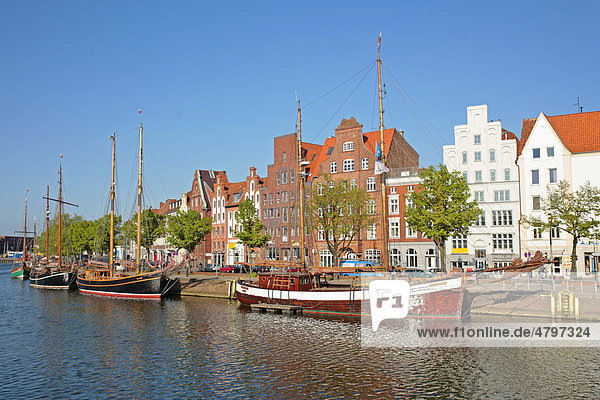 Sailboats on the Untertrave River  Luebeck  Schleswig-Holstein  Germany  Europe