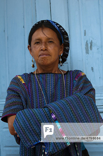 Woman  traditional costume  San Antonio Palopo  Lago de Atitlan  Guatemala  Central America