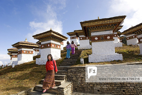 Dochu-la Pass  3050 m  Weg Thimphu nach Punakha  auf dem höchsten Punkt des Passes befinden sich 108 kleine Chörten  Kapellen  Bhutan  Königreich Bhutan  Südasien