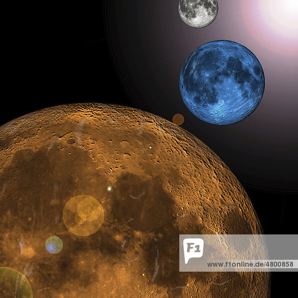 Planet Mars with Moon and Earth