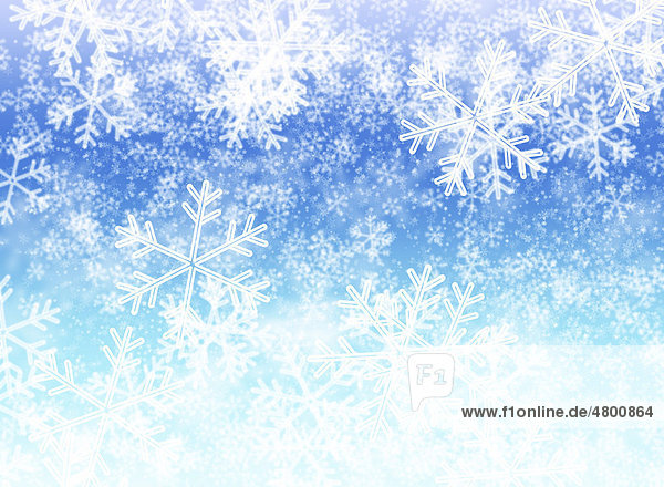 Weiße Schneeflocken auf blau,  Illustration