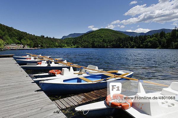 Bootsverleih am Strandbad Lido  Montiggler See  an der Weinstraße  Überetsch  Südtirol  Italien  Europa