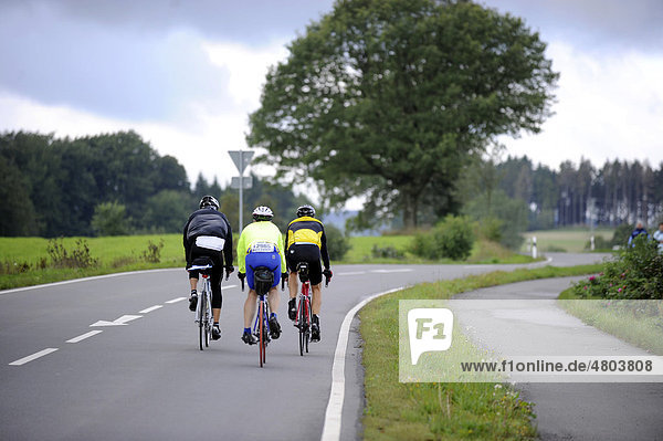 Cyclists at the 16th International Tour of 16 storage lakes through the Bergisches Land and Sauerland regions  North Rhine-Westphalia  Germany  Europe