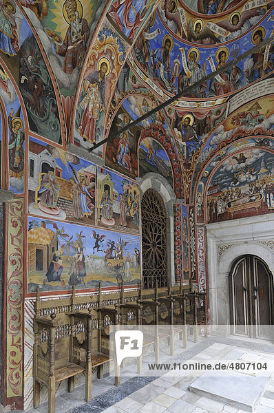 Wandmalerei und Deckenmalerei  Klosterkirche Sweta Bogorodiza  orthodoxes Kloster Rila  UNESCO Weltkulturerbe  Bulgarien  Europa