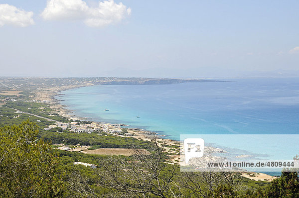 Overview from the La Mola area to Es Calo  Formentera  Pityuses  Balearic Islands  Spain  Europe