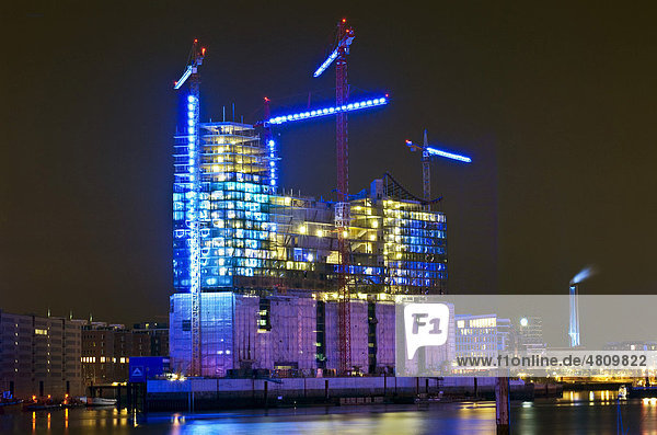 Elbphilharmonie philharmonic hall at the Blue Port illumination in the port of Hamburg  Germany  Europe