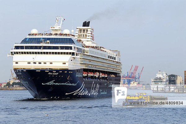 Cruise ships  Mein Schiff and AIDAaura during Cruise Days in the port of Hamburg  Hamburg  Germany  Europe
