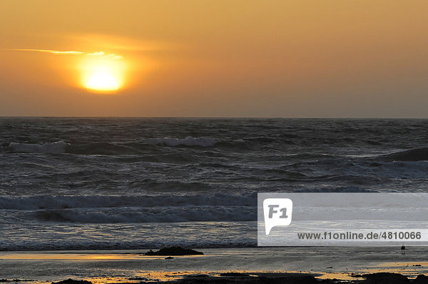 Sonnenuntergang am Strand bei Morro Bay  Pazifischer Ozean  Kalifornien  USA  Nordamerika
