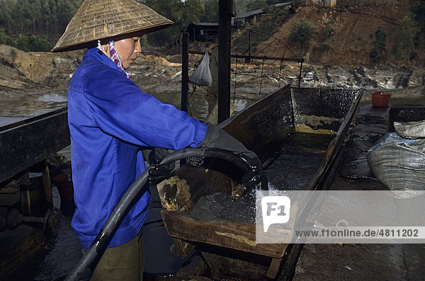 Tin mining  ore is ground and mixed with water before processing  Thai Nguyen province  Vietnam  Southeast Asia