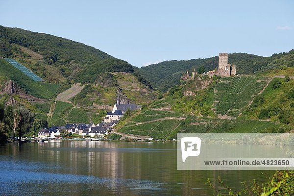 Europa  Deutschland  Rheinland-Pfalz  Mosel  Blick auf Fluss und Burg Metternich bei Beilstein