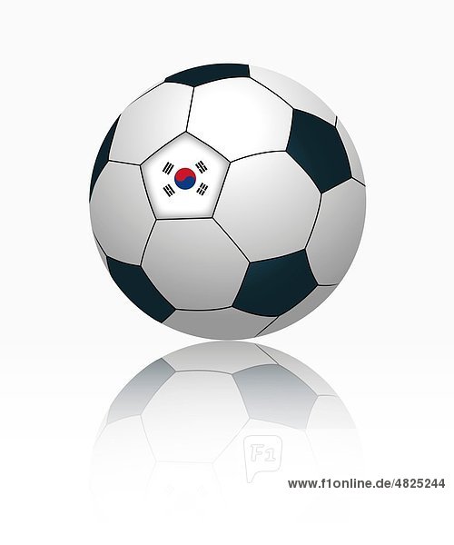 Südkoreanische Flagge auf Fußball  Nahaufnahme