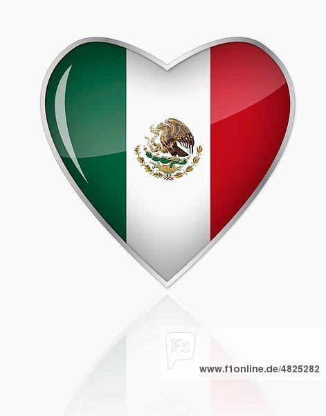 Mexikanische Flagge in Herzform auf weißem Hintergrund