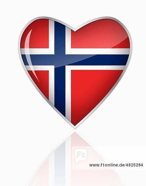 Norwegische Flagge in Herzform auf weißem Grund
