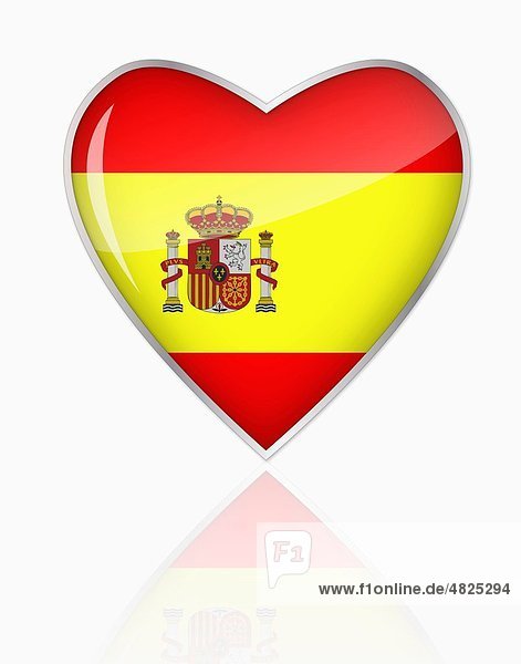 Spanische Flagge in Herzform auf weißem Grund