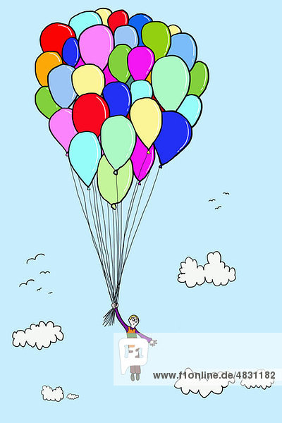 Junge schwebend mit Luftballons  Illustration