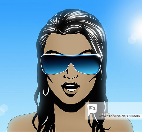 Frau mit Sonnenbrille im Sonnenschein