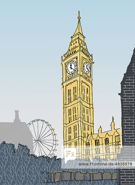 Big Ben  London Eye und Houses of Parliament