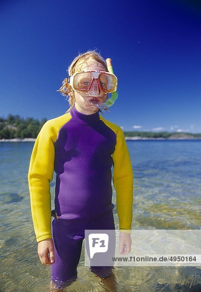 Portrait of boy wearing snorkel