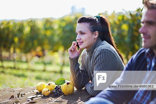 Kroatien  Baranja  Junger Mann und Frau bei der Apfelernte