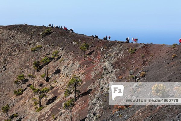 Spain  Canary Islands  La Palma  Tourist on volcano san antonio near fuencaliente