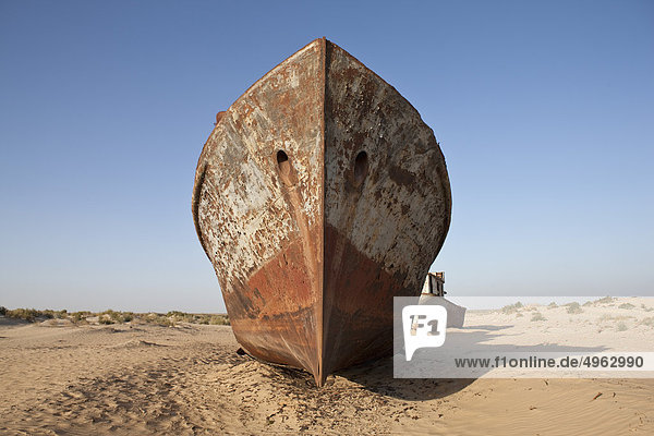 Uzbekistan  Moynaq  rusty boats beached in the desert which used to be the Aral Sea