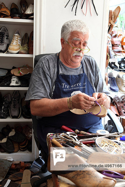 Italy  Campania  Capri  Anacapri  Craftsman Working on Typical Sandals Shoes