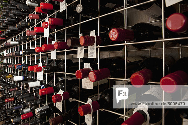 Bottles of wine in a cellar