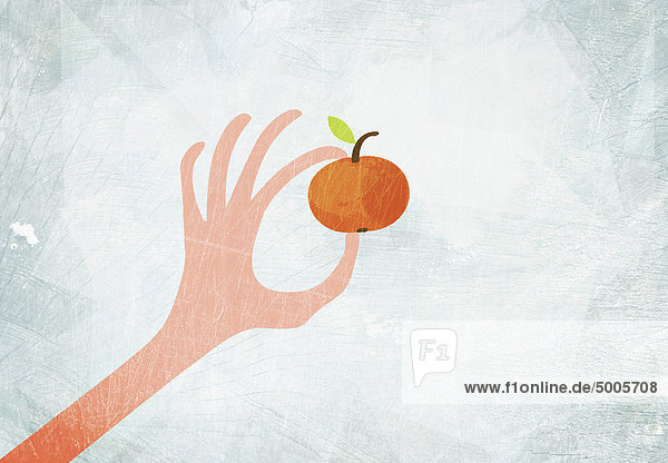 Eine Hand  die einen Apfel hält.
