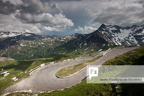 View of winding road with mountains