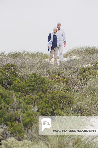 Senior couple walking on the beach