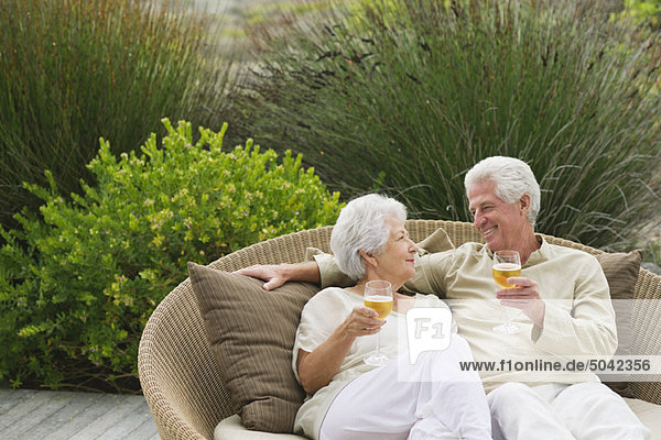 Senior couple toasting with wine