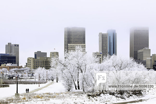 Innenstadt Winnipeg Skyline an einem frostigen Wintertag. Winnipeg,  Manitoba,  Kanada.