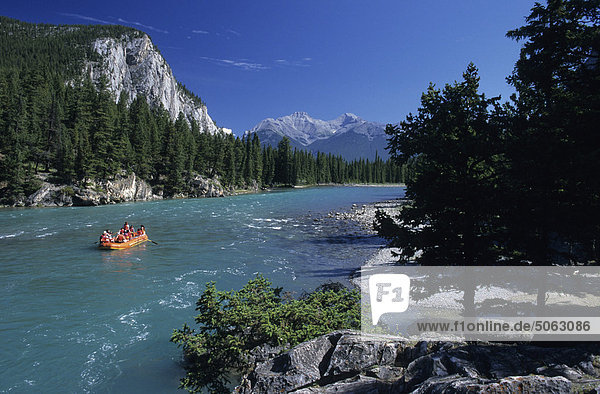 Rafting on Bow River  Alberta  Rocky Mountains  Banff National Park  Canada