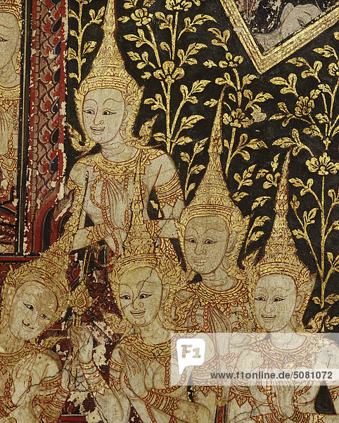 Celestial Gottheiten  Detail der Wandmalereien in der Buddhaisawan-Kapelle  Bangkok  Thailand.