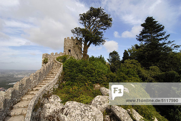 Portugal  Sintra  der Wand und der Turm von Castelo Dos Mouros
