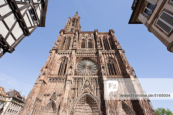 Frankreich  Elsass  Straßburg  Ansicht der Kathedrale Notre Dame mit Fachwerkhäusern