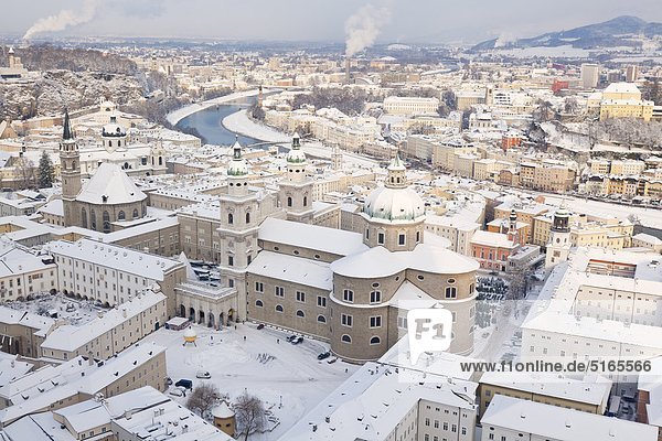 Old town of Salzburg with Dome in winter Austria
