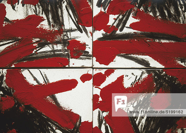 Vierteiliges  abstraktes Gemälde in rot-schwarz-weiß