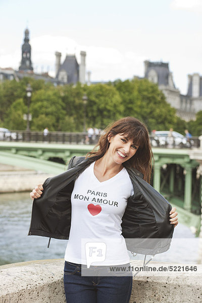 Woman enjoying at the riverside  Seine River  Paris  Ile-de-France  France