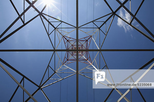 View of a metal tower from directly below