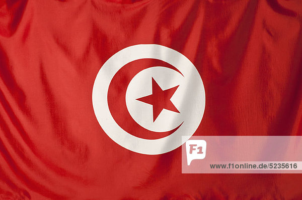 Tunesien Flagge Roter Halbmond Und Roter Stern In Weissem Kreis Mit Rotem Hintergrund