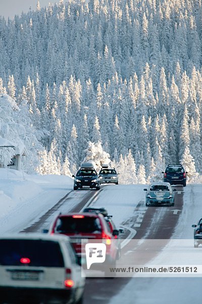 nahe bedecken Auto Fernverkehrsstraße Wald Schnee
