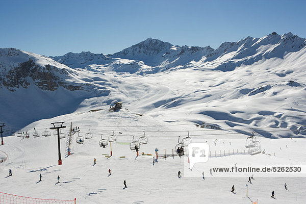 Skiers at Val d'Isere resort  France