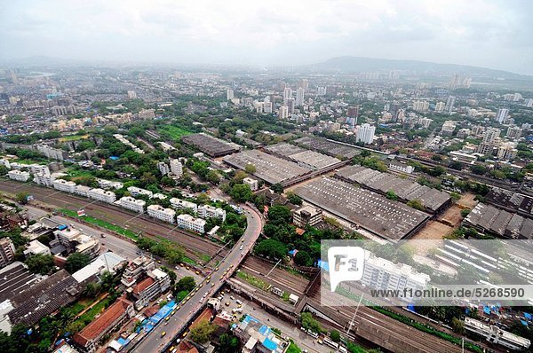 aerial view of matunga road station with bridge and labour camp   Bombay Mumbai   Maharashtra   India