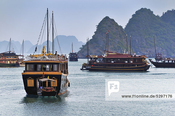 Junks in Halong Bay  a UNESCO World Heritage Site  Vietnam  Southeast Asia  Asia