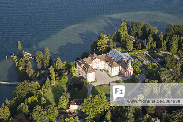 Aerial view  flower island of Mainau with its castle  Lake Constance  Konstanz district  Baden-Wuerttemberg  Germany  Europe