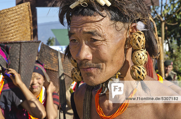 Man in tribal dress at the annual Hornbill Festival in Kohima  India  Asia