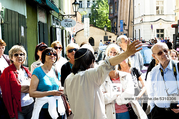 Tourists in the Jewish Quarter  Josefov  Prague  Czech Republic  Europe