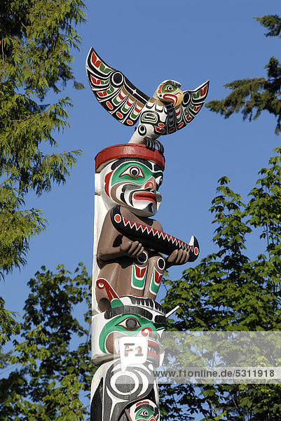 Totem  totem pole  Stanley Park  Vancouver  British Columbia  Canada  North America