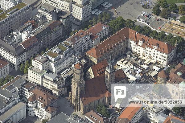 Aerial view  town centre  Stiftskirche  Collegiate Church  Schillerplatz square  Stuttgart  Baden-Wuerttemberg  Germany  Europe